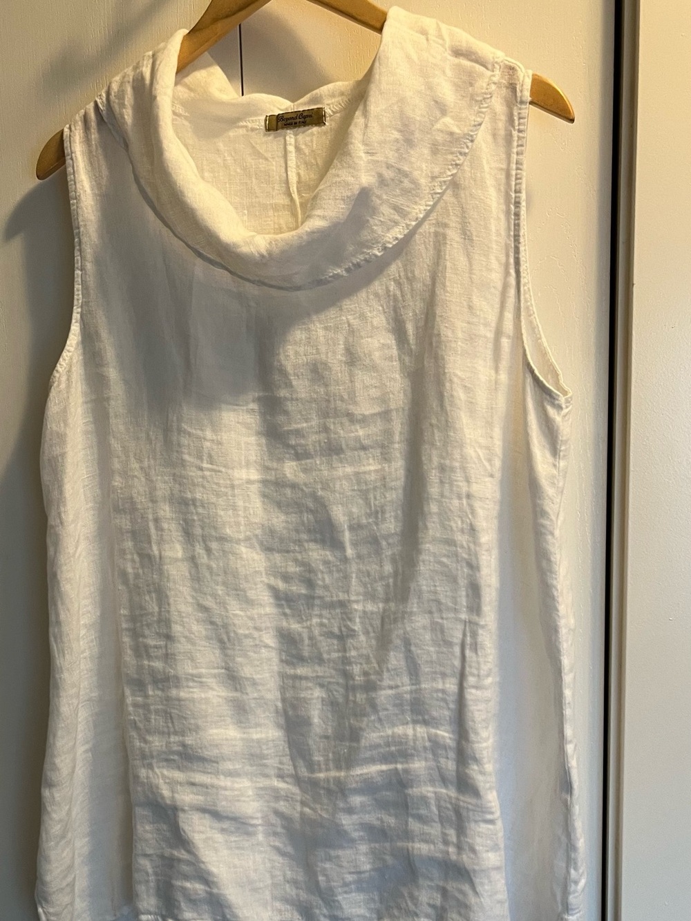 Sleeveless White Cowl Neck Linen Women’s Top
